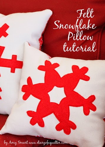 Felt Snowflake pillow Tutorial featured by top US quilting blog, Diary of a Quilter