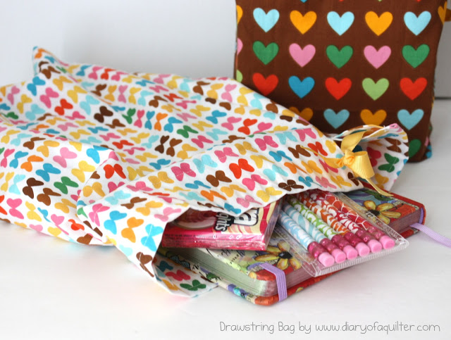 Fat quarter drawstring bag tutorial featured by top US sewing blog, Diary of a Quilter